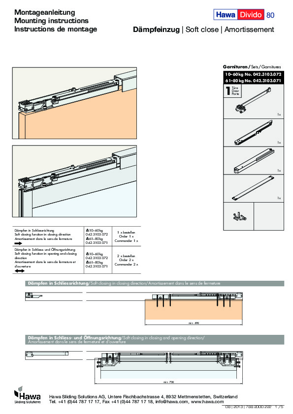 HAWA DIVIDO 80 - Soft Close montāžas instrukcija