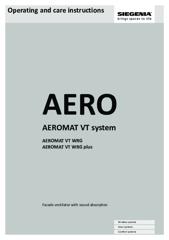 AEROMAT VT WRG / WRG plus - Operating and care instructions