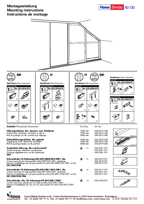 HAWA DIVIDO 80 DS - installation instructions (DE/EN/FR)