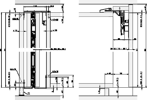 HAWA Folding Concepta III 20/25 PULL - montāžas piemērs bez grīdas profila