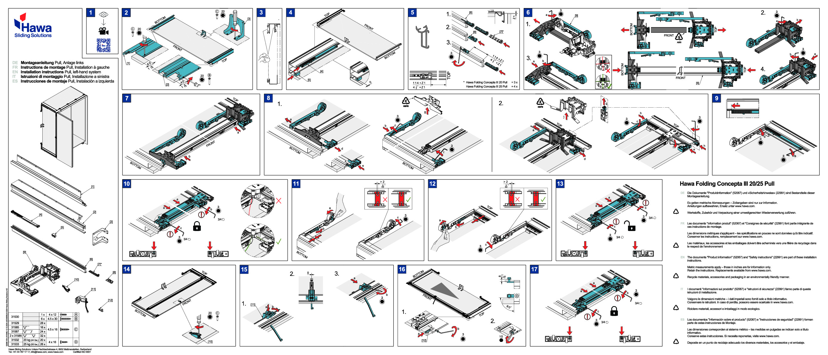 HAWA Folding Concepta III 20/25 PULL - montāžas instrukcija