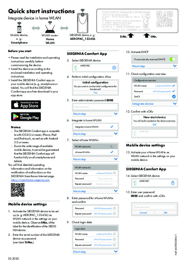 AEROTUBE/AEROPAC Siegenia Comfort App instructions (EN)