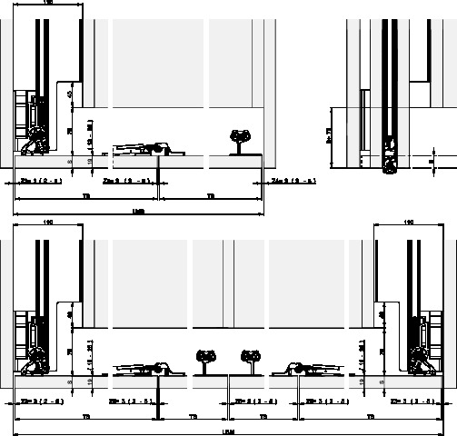 HAWA Folding Concepta III 20/25 PUSH - montāžas shēma 2 un 4 durvīm bez grīdas profila